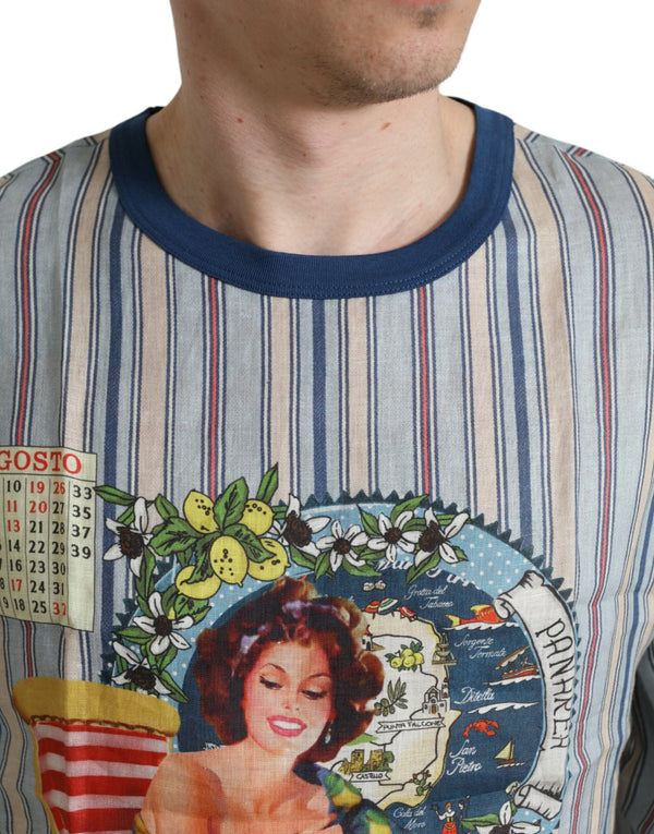 Dolce &amp; Gabbana Multicolor Agosto Print Linen T-paita