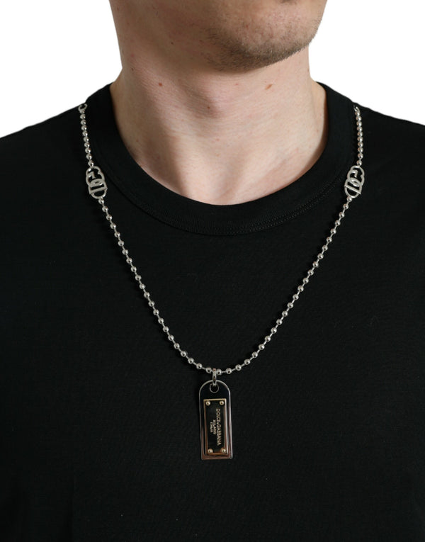 Dolce &amp; Gabbana Black Cotton Dog Tag pyöreäkauluksinen T-paita