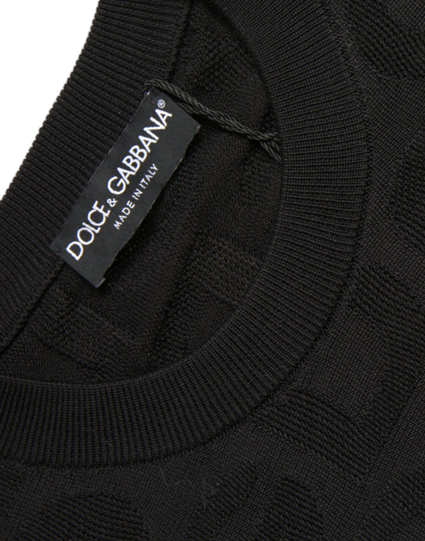 Dolce &amp; Gabbana Black Silk Crew Neck Miesten villapaita