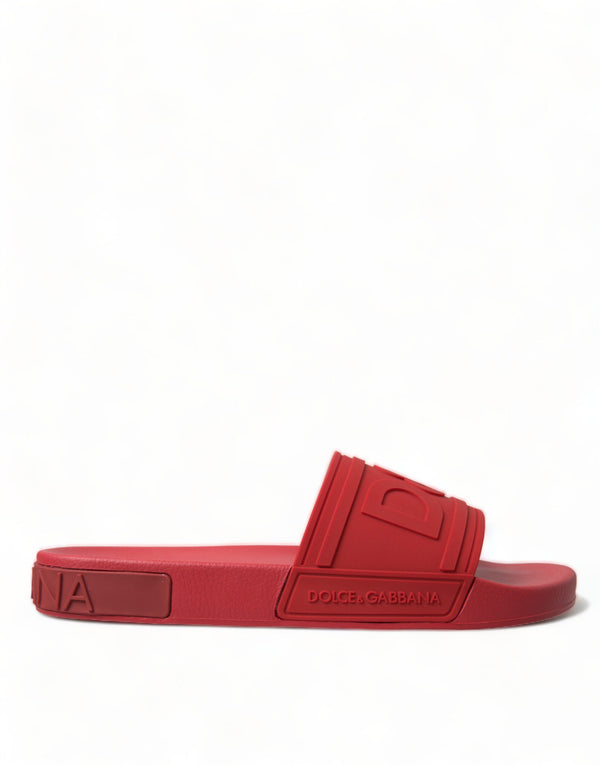 Dolce &amp; Gabbana Red Rubber Summer Beach Slides -sandaalit