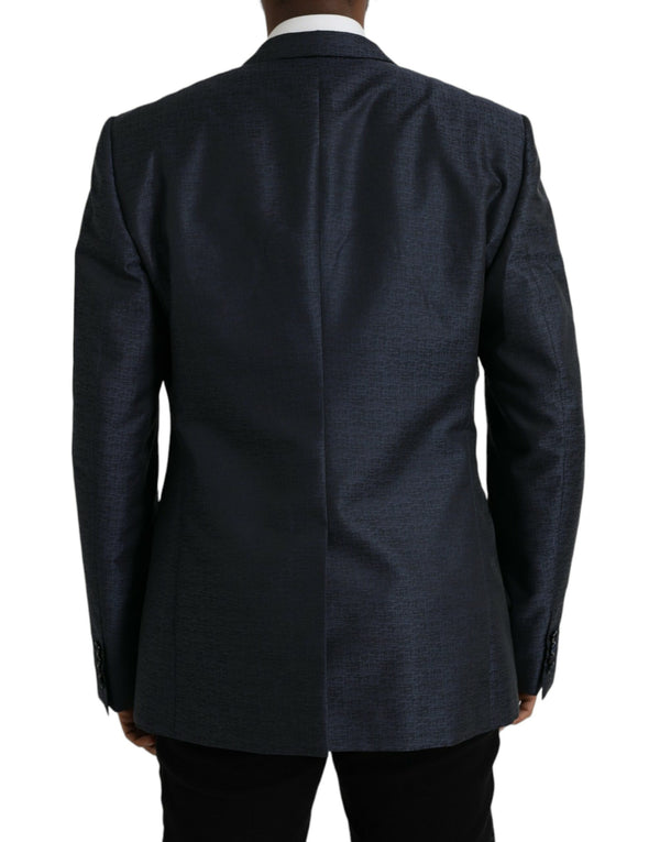 Dolce & Gabbana Blue Wool GOLD Single Breasted Coat Blazer