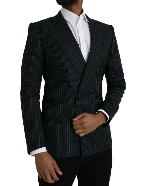 Dolce & Gabbana Black Stripe SICILIA Double Breasted Coat Blazer