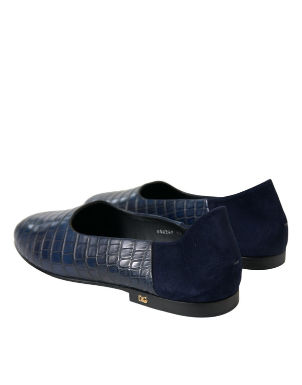 Dolce & Gabbana Elegant Blue Crocodile Leather Loafers