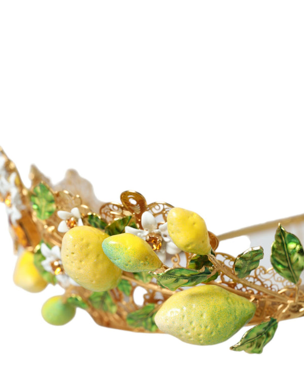 Dolce & Gabbana Gold Tone Brass Crystal Sicily Lemon Head Crown Tiara