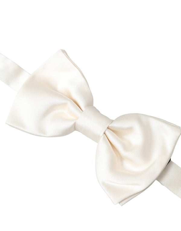 Dolce & Gabbana Off White Silk Adjustable Neck Men Bow Tie