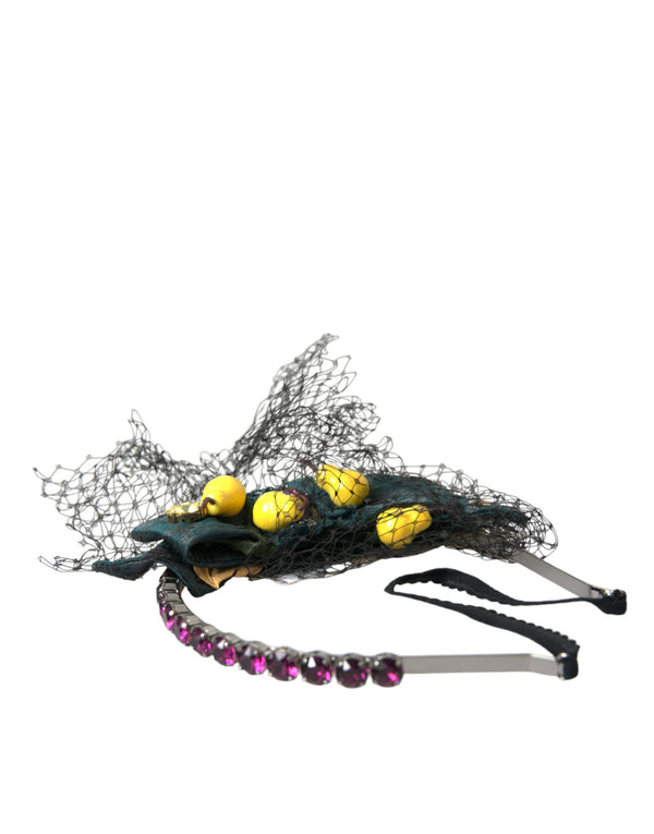 Dolce & Gabbana Black Lemons Sicily Purple Crystal Net Headband Diadem