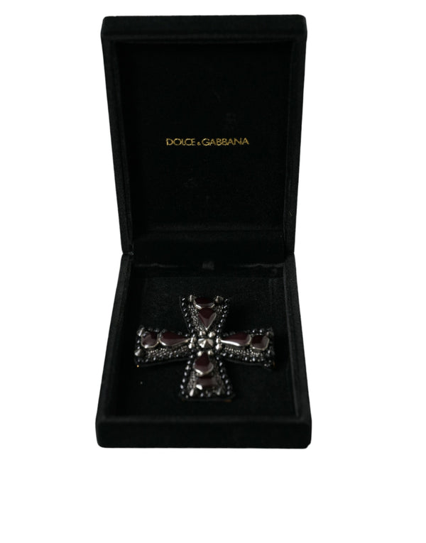 Dolce & Gabbana Black Crystals Embellished Cross Pin Brooch