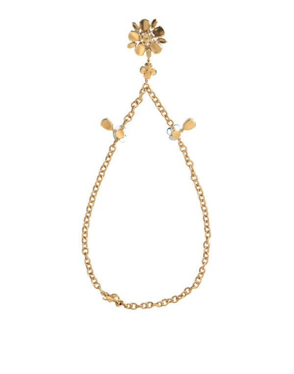 Dolce & Gabbana Gold Brass Chain Crystal Floral Pendant Charm Necklace