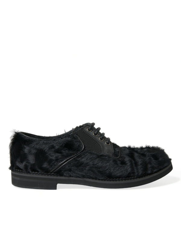 Dolce & Gabbana Elegant Black Fur Derby Dress Shoes for Men