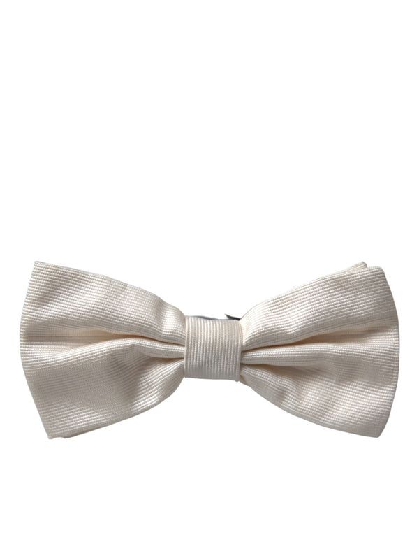 Dolce & Gabbana Off White Silk Adjustable Neck Men Bow Tie