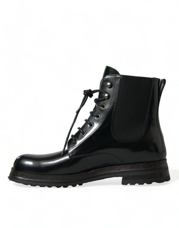 Dolce & Gabbana Elegant Black Leather Mid Calf Men's Boots