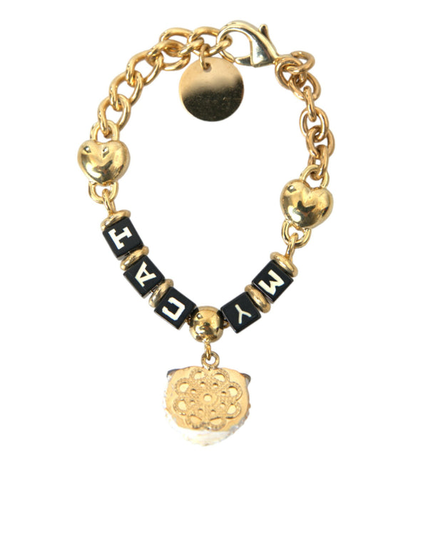 Dolce & Gabbana Gold Tone Brass Chain MY CAT Heart Bracelet