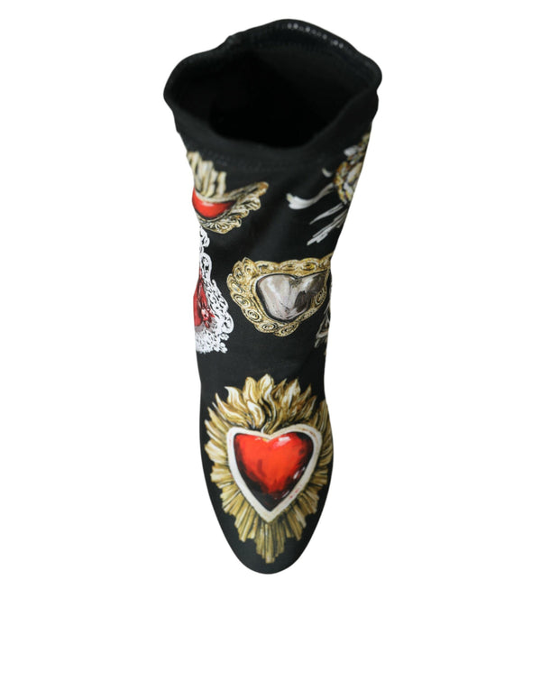 Dolce & Gabbana Black Stretch Socks Red Hearts Booties Shoes