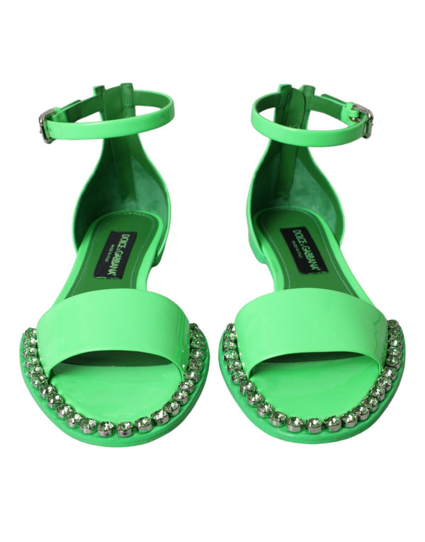 Dolce & Gabbana Neon Green Crystal Ankle Strap Sandals Shoes