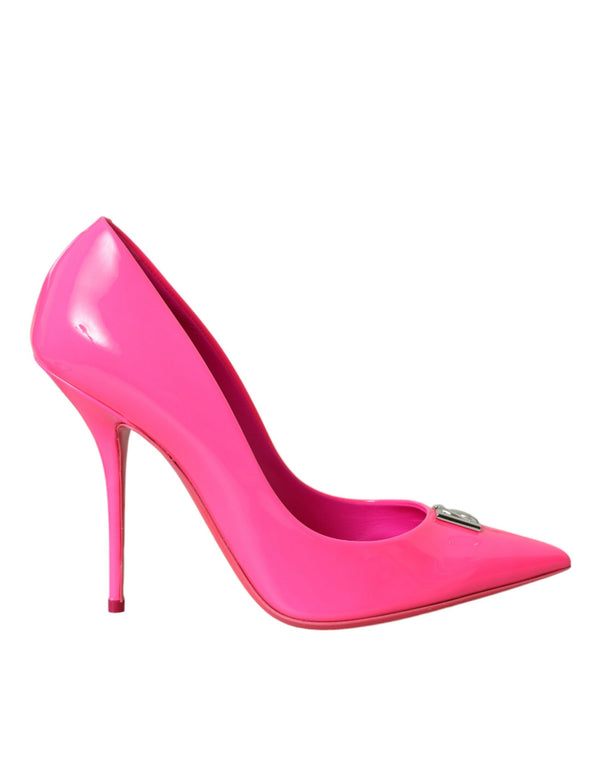 Dolce & Gabbana Neon Pink Leather Logo Pumps Heels Shoes
