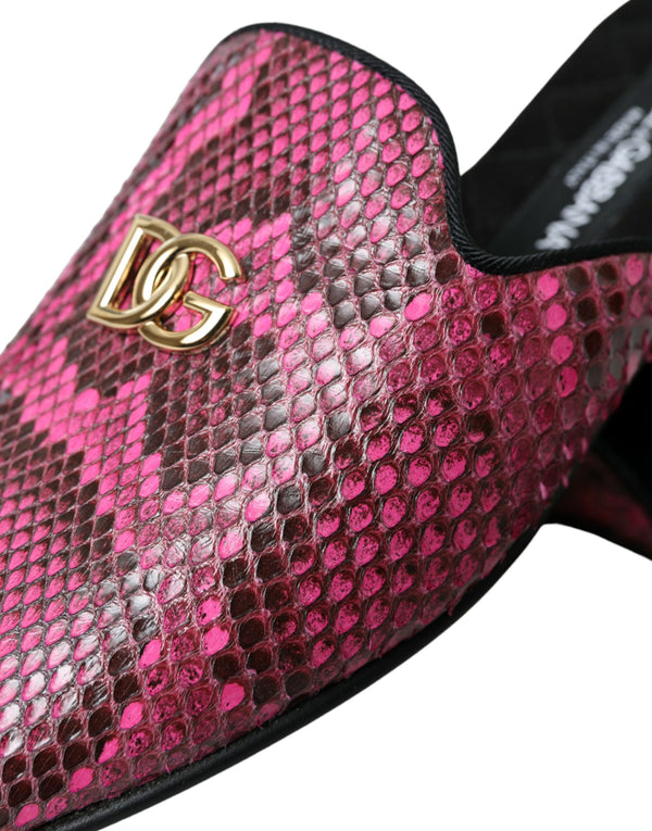 Dolce & Gabbana Fuchsia Python Logo Mule Flat Sandals Shoes