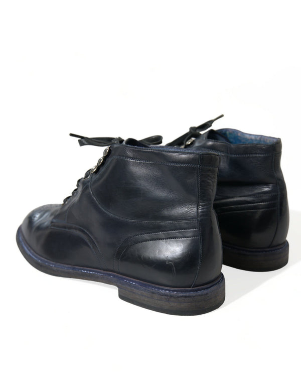 Dolce & Gabbana Navy Blue Leather Ankle Boots