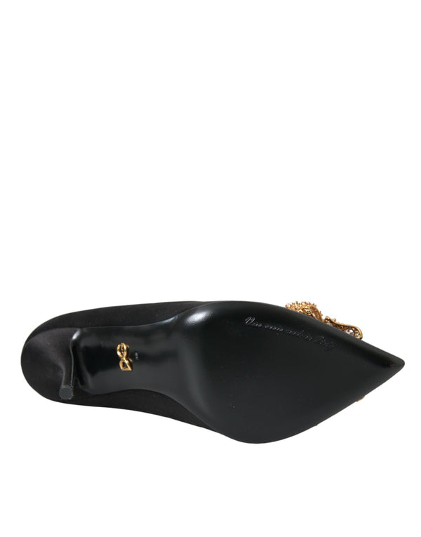Dolce & Gabbana Black Satin Bow Embellished Heels Pumps Shoes