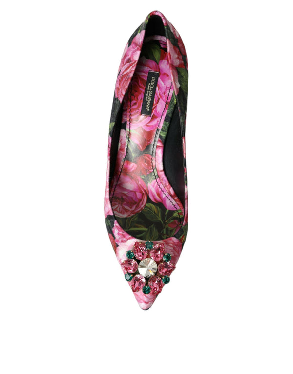 Dolce & Gabbana Multicolor Floral Brocade Crystal Heels Pumps Shoes