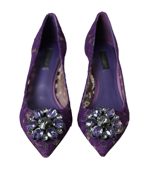 Dolce & Gabbana Purple Taormina Lace Crystal Heel Pumps Shoes