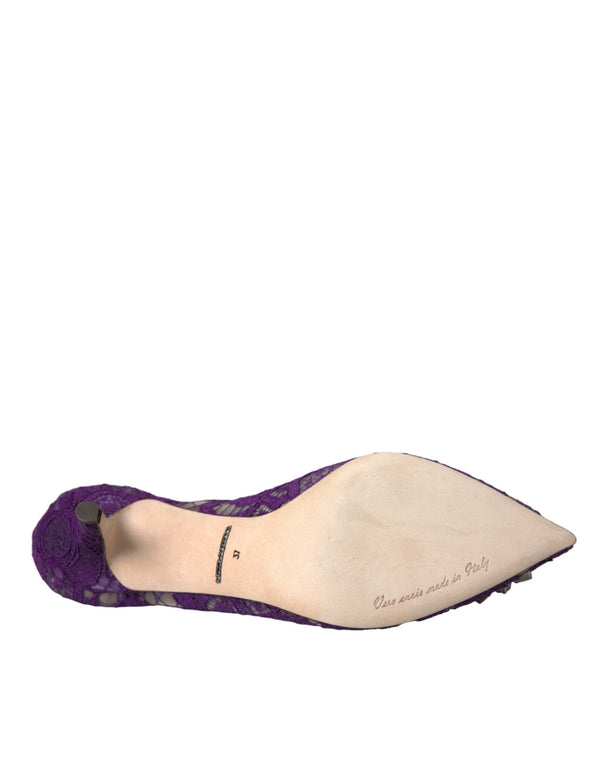 Dolce & Gabbana Purple Taormina Lace Crystal Heel Pumps Shoes