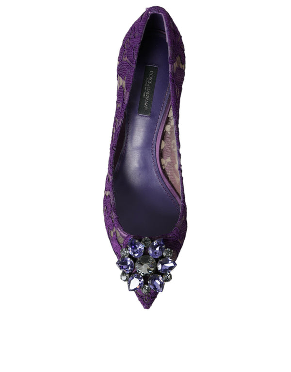 Dolce & Gabbana Purple Taormina Lace Crystal Heel Pumps Shoes