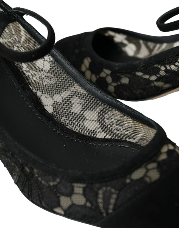 Dolce & Gabbana Black Taormina Lace Mary Janes Pumps Shoes
