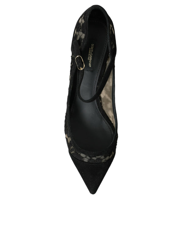 Dolce & Gabbana Black Taormina Lace Mary Janes Pumps Shoes
