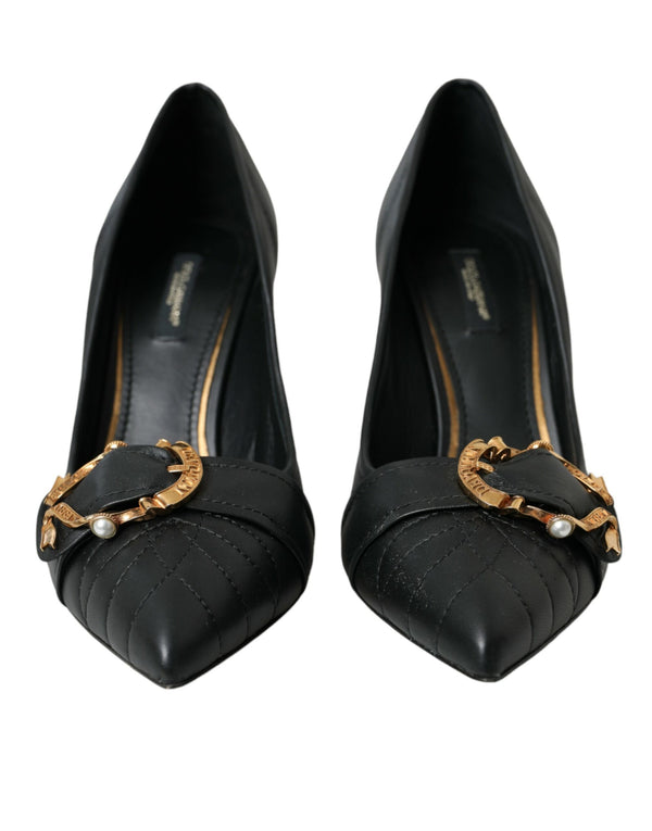 Dolce & Gabbana Black Devotion Leather Heels Pumps Shoes
