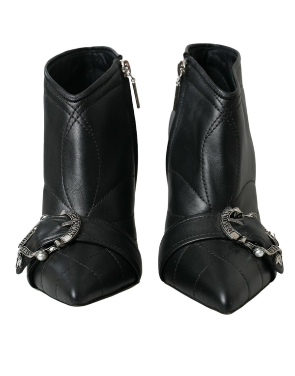 Dolce & Gabbana Black Devotion Quilted Buckled Boots Shoes