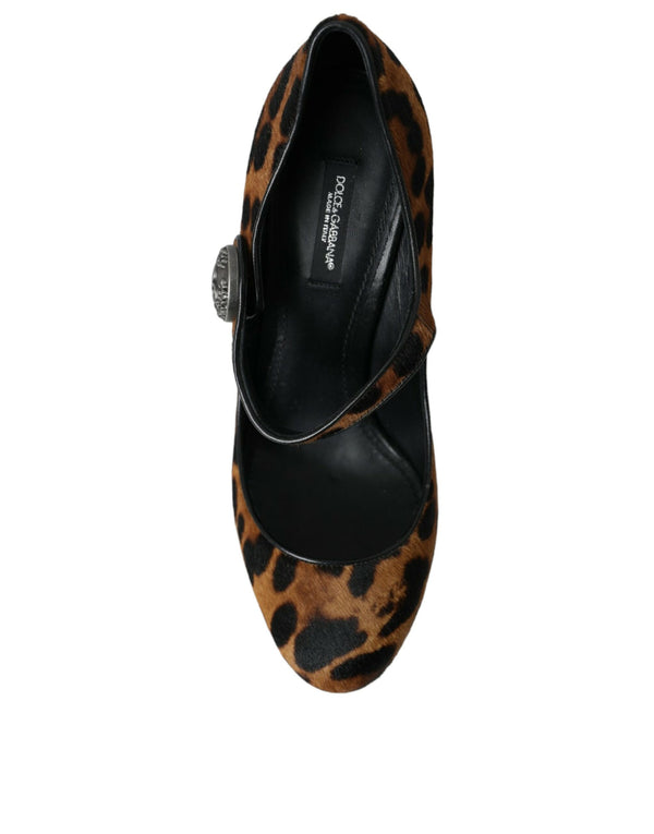 Dolce & Gabbana Brown Leopard Calf Hair Mary Jane Pumps Shoes