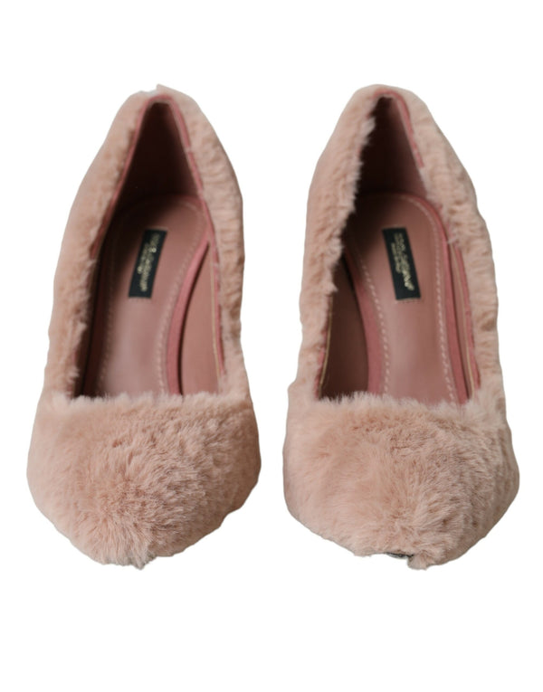 Dolce & Gabbana Light Pink Faux Fur Heels Pumps Shoes