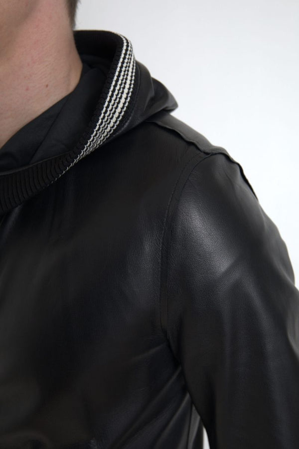 Dolce &amp; Gabbana musta nahkainen, vetoketjullinen miesten takki