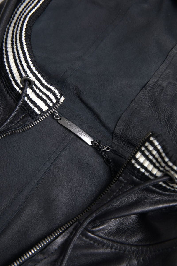 Dolce &amp; Gabbana musta nahkainen, vetoketjullinen miesten takki