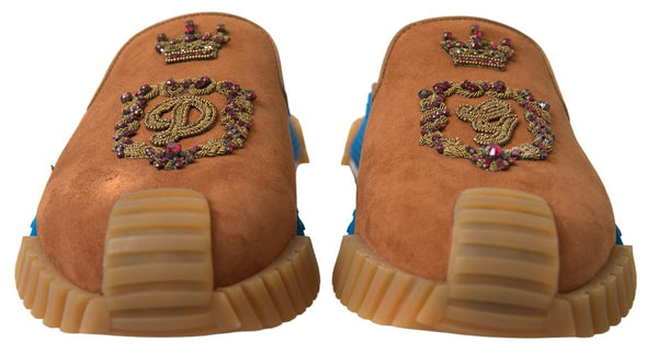 Dolce &amp; Gabbana Ruskea mokkanahkainen Crown Logo NS1 Slides -sandaalit