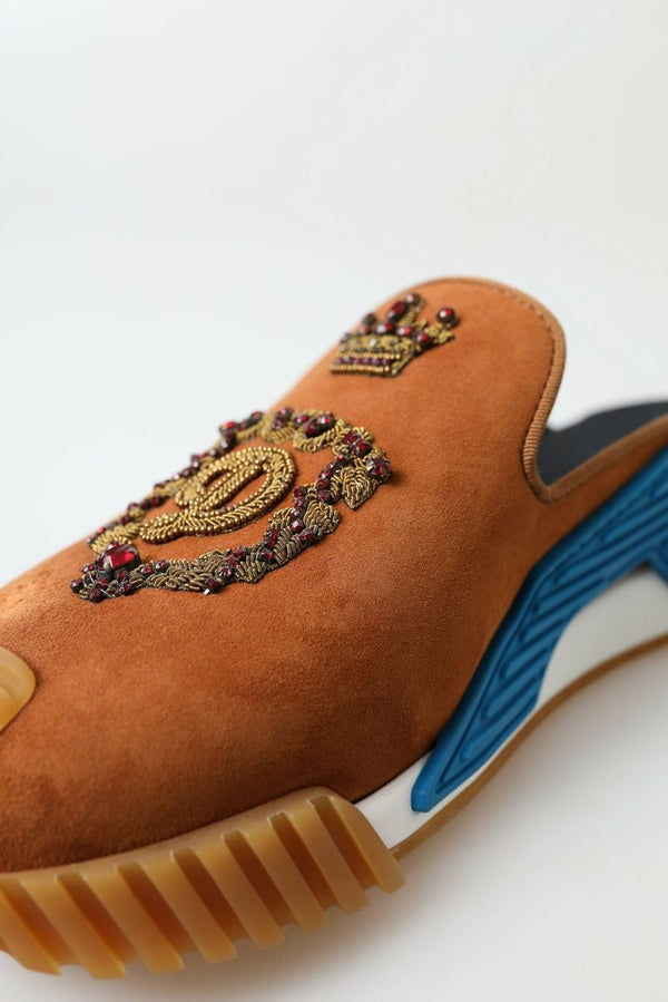 Dolce &amp; Gabbana Ruskea mokkanahkainen Crown Logo NS1 Slides -sandaalit