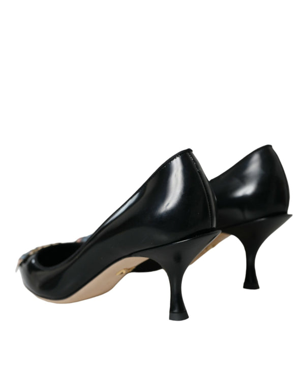 Dolce & Gabbana Black Leather BOOM Patch Heels Pumps Shoes