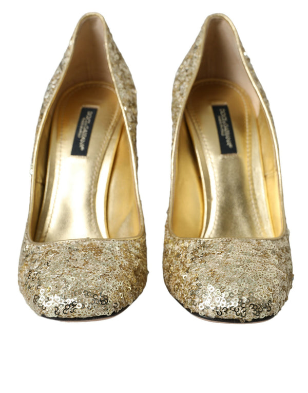 Dolce & Gabbana Gold Sequin Crystal Heels Pumps Shoes