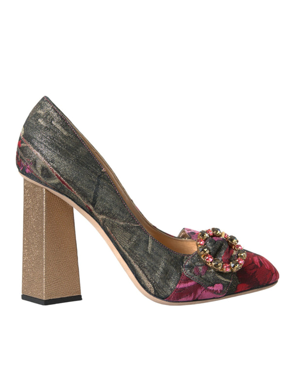 Dolce & Gabbana Multicolor Floral Jacquard Crystal Heels Pumps Shoes