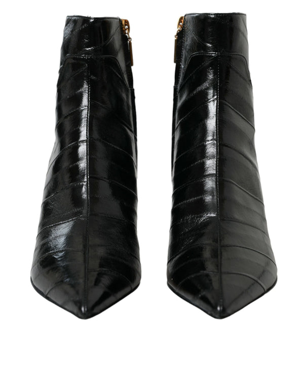 Dolce & Gabbana Black Eel Leather Logo Short Boots Shoes