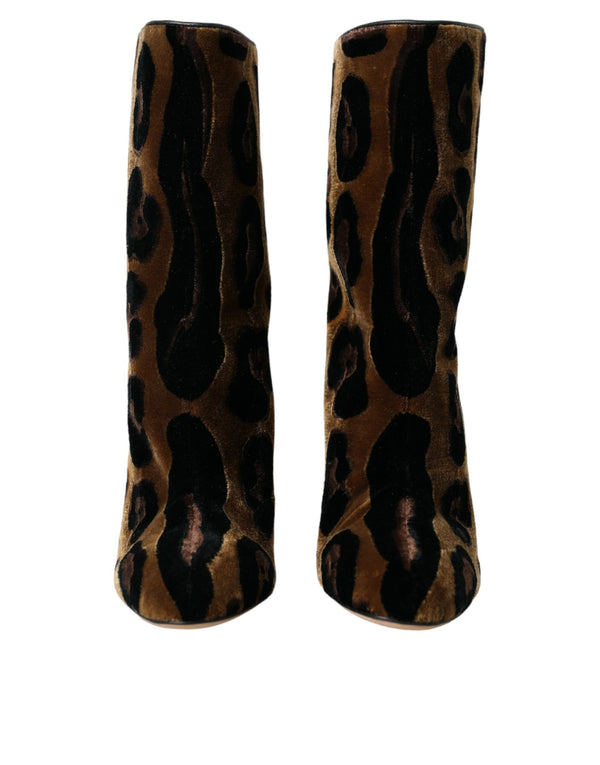 Dolce & Gabbana Brown Giraffe Leather Mid Calf Boots Shoes
