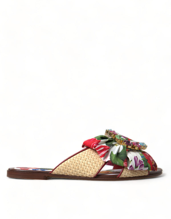 Dolce &amp; Gabbana Multicolor Floral Flats Crystal Sandals -kengät