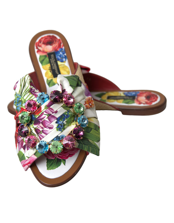 Dolce &amp; Gabbana Multicolor Floral Flats Crystal Sandals -kengät