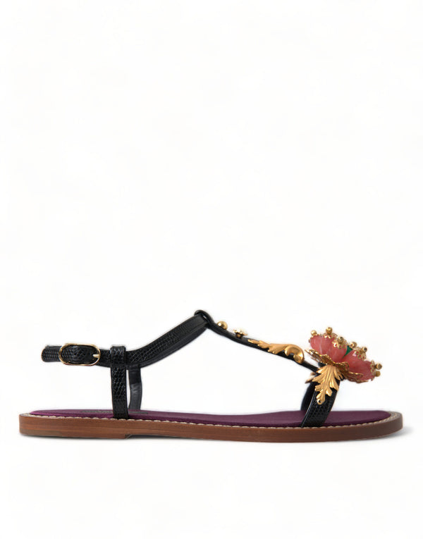Dolce &amp; Gabbana Black Crystal Gold Sandaalit nahkakengät