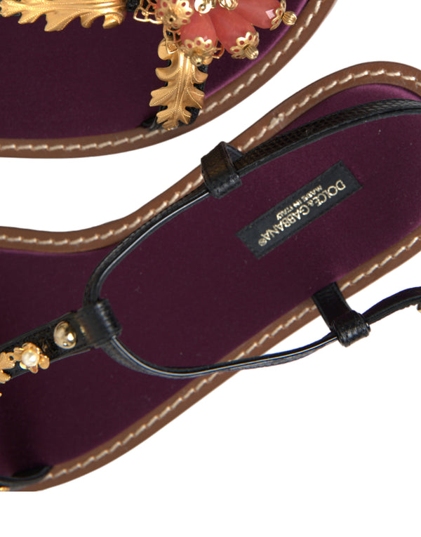 Dolce &amp; Gabbana Black Crystal Gold Sandaalit nahkakengät
