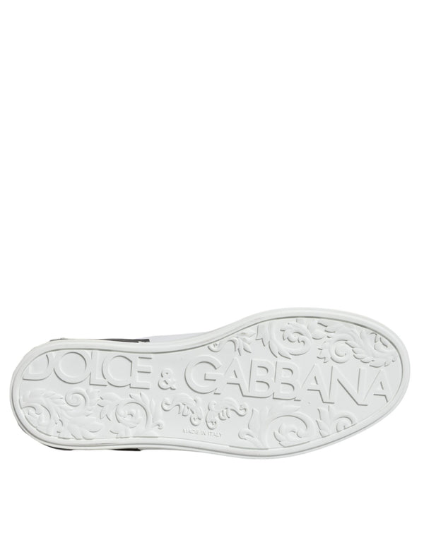 Dolce & Gabbana Black Leather Logo Portofino Sneaker Shoes