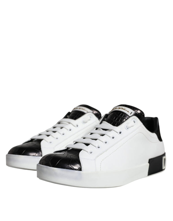 Dolce & Gabbana Black Leather Logo Portofino Sneaker Shoes