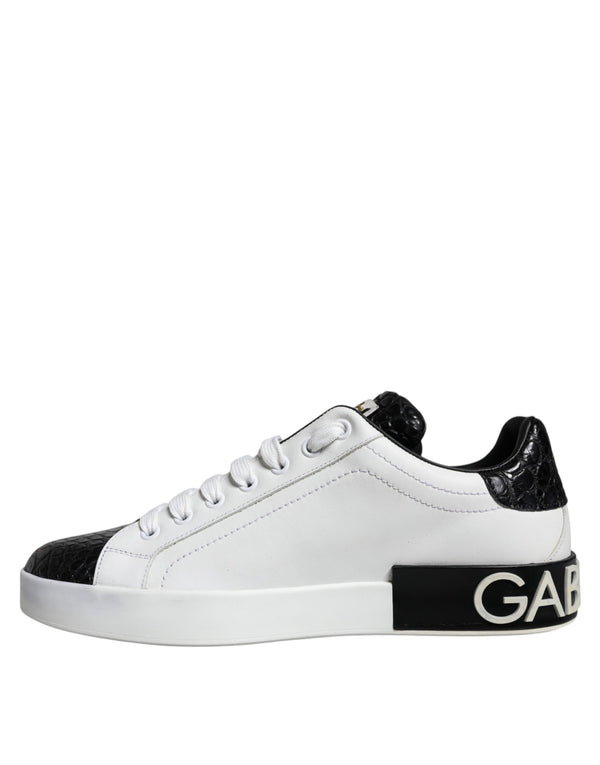 Dolce & Gabbana Black Leather Logo Portofino Sneaker Shoes