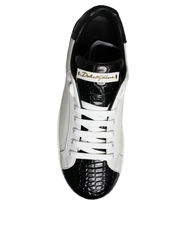 Dolce & Gabbana Black Leather Logo Portofino Sneaker Shoes