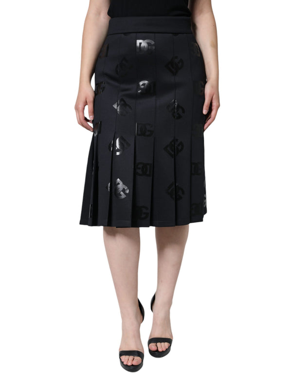 Dolce & Gabbana Black DG Monogram Pleated Midi Skirt